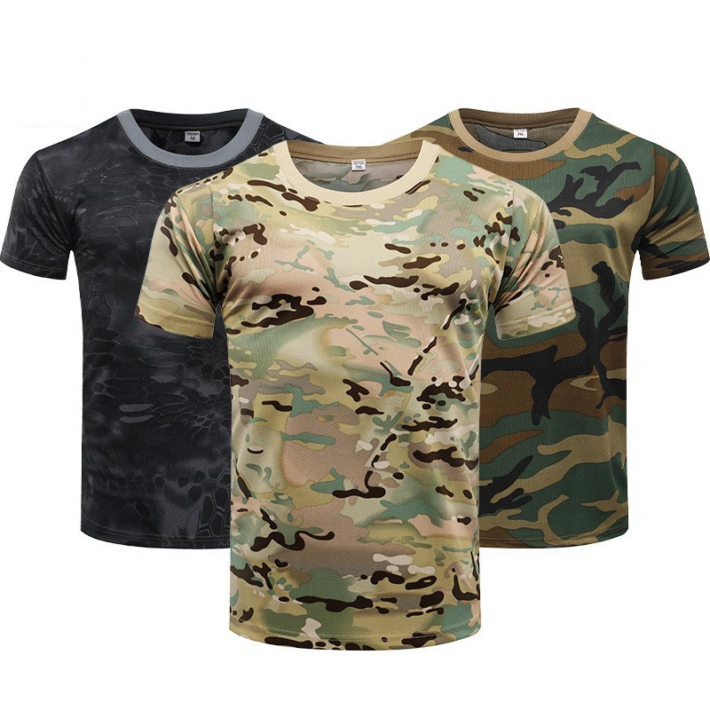 New Design Tactical Camouflage Uniform T-Shirt Camouflage Shirt Outdoor Men&prime;s Camo Clothes Lightweight Round Neck Tactical Quick-Drying Short-Sleeved T-Shirts