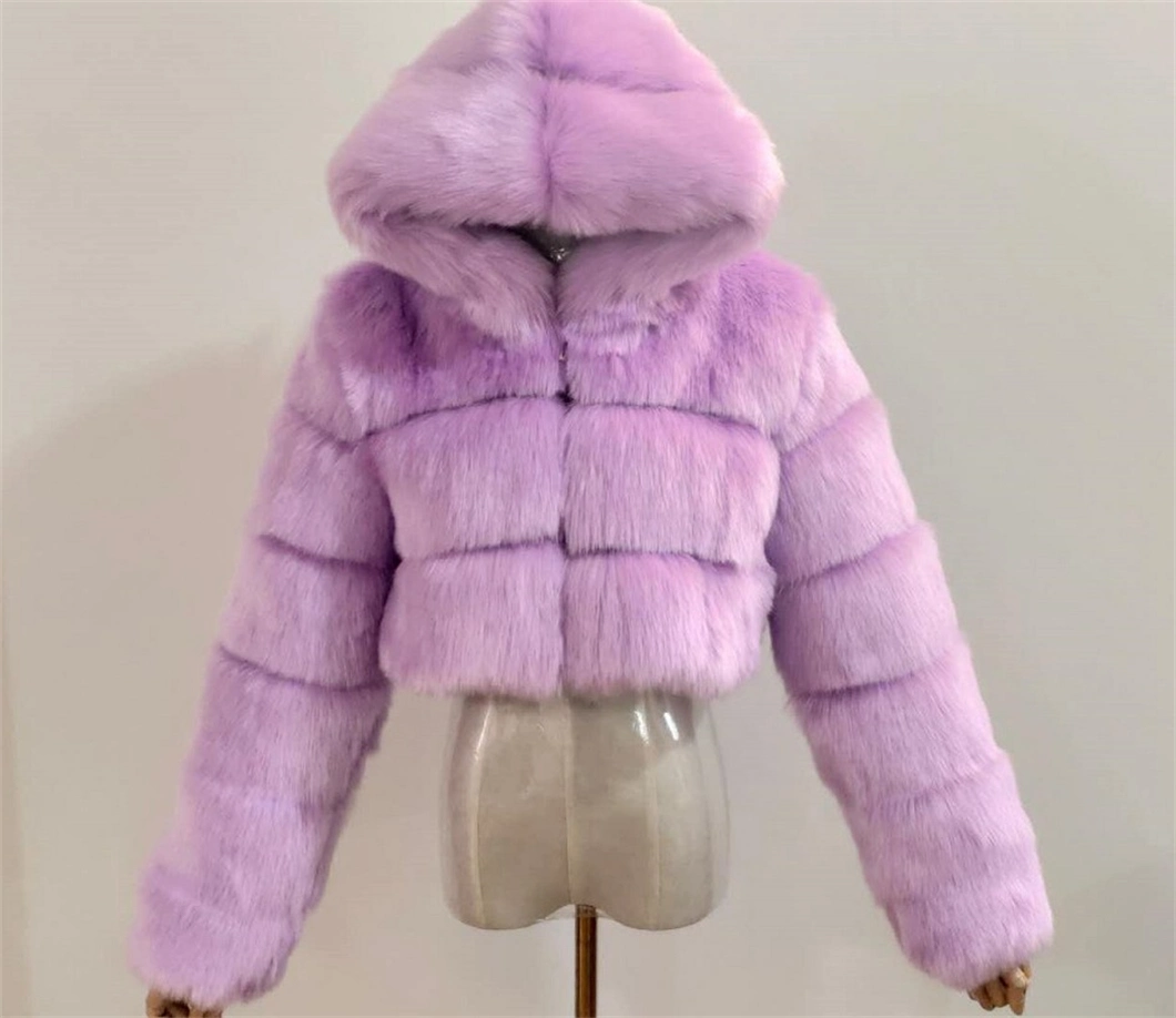 2023 New Winter Coat Hooded Fashion Warm Short Plus Size Overcoat Multicolor Women Faux Fur Jacket