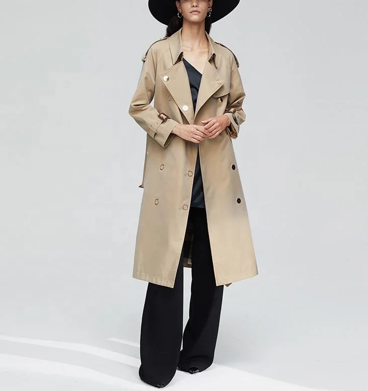 High-Quality Waist Tie Trench Coat Turn-Down Collar Women Vintage Wind Breaker Jacket