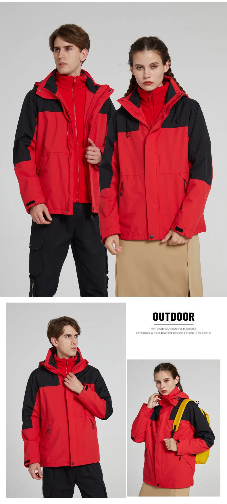 Mens Womens Hiking Jackets 3 in 1 Thermal Windproof Waterproof Breathable Sportwear Camping Treking Fishing Coats