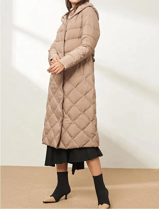 2023 New Korean Version Loose Long Hooded 3D Embossed Down Beige Coat Women Winter Jacket