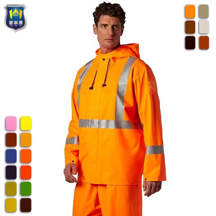 Custom Men&prime;s Stretch Hi Vis PU Rain Jackets