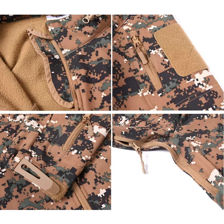 Manufacturer Custom Italy Digital Camouflage Outdoor Hiking Camping Coat Camouflage Fleece Military Soft Shell Jacket