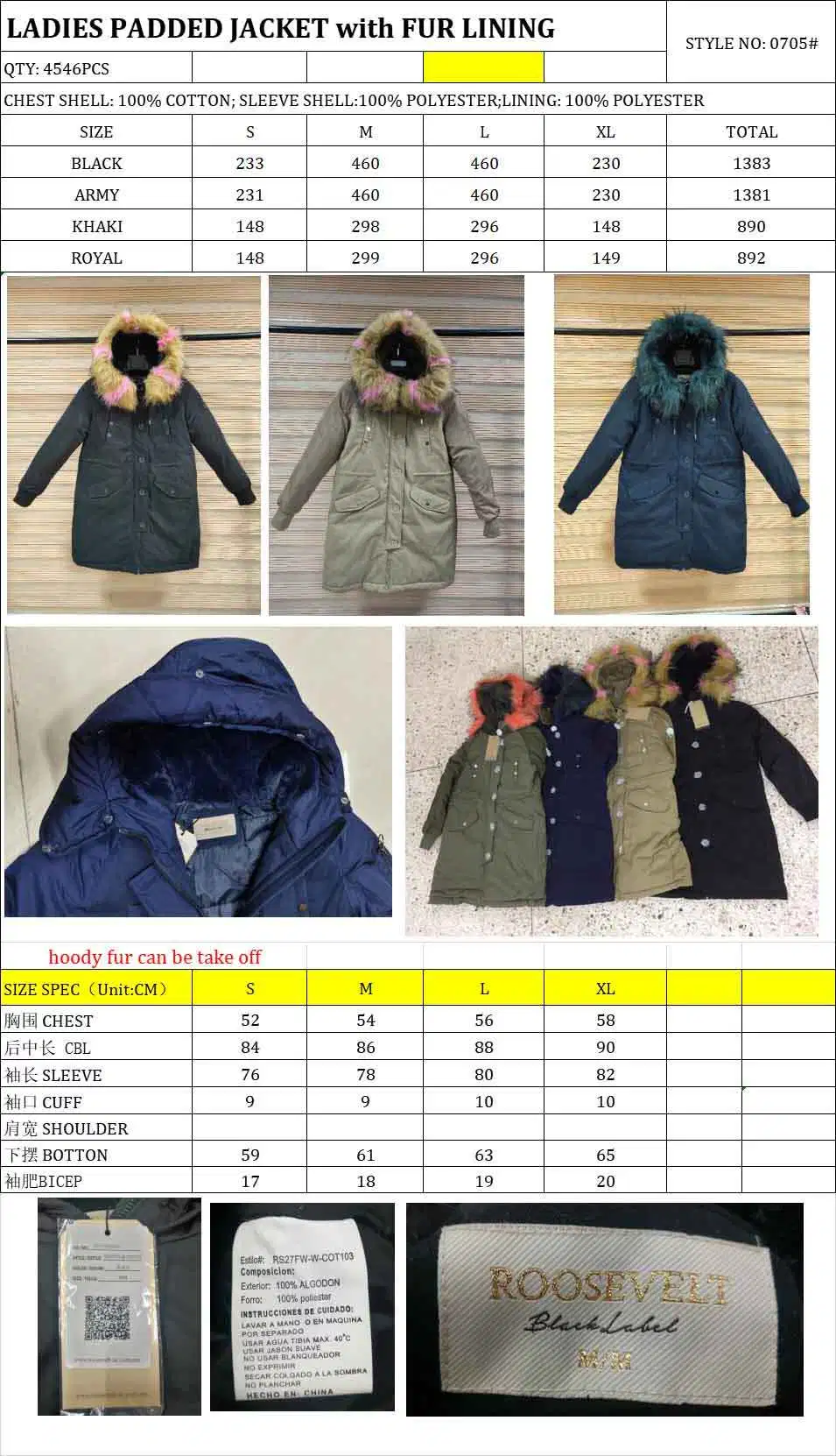 in Stock Low Price Ladies Women Cotton Parka Windproof Jacket Change Logo