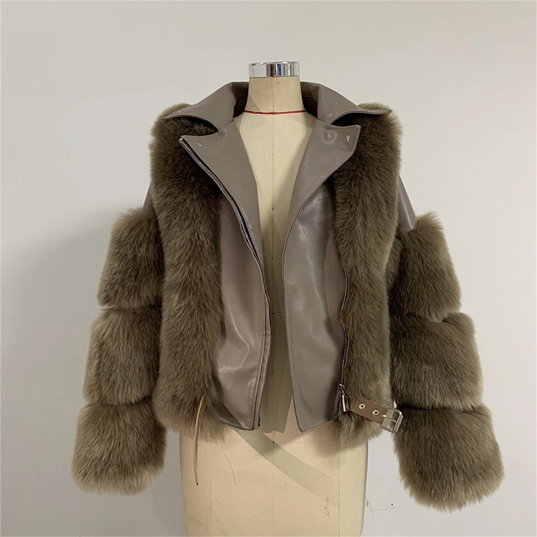 Fur Coat Lady Imitation Fox Fur Patchwork Leather Jacket Xysx05140 Fashion Clip Cotton Warm Coat