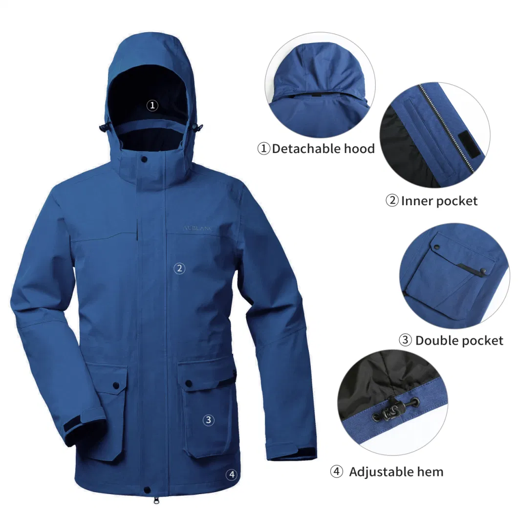 Factory Outdoor Men Waterproof Winter Coat Jacket with Detached Hood
