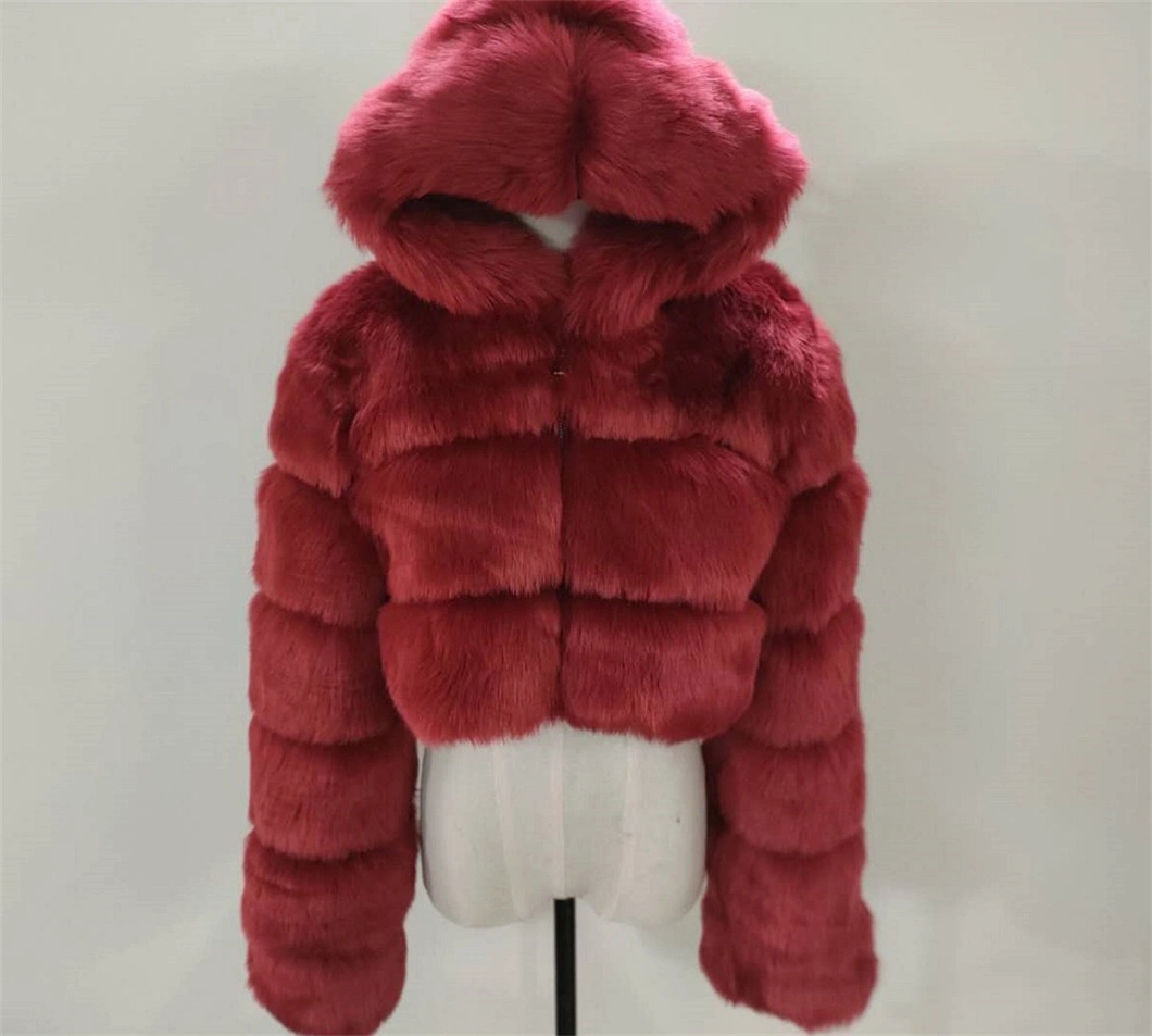 2023 New Winter Coat Hooded Fashion Warm Short Plus Size Overcoat Multicolor Women Faux Fur Jacket