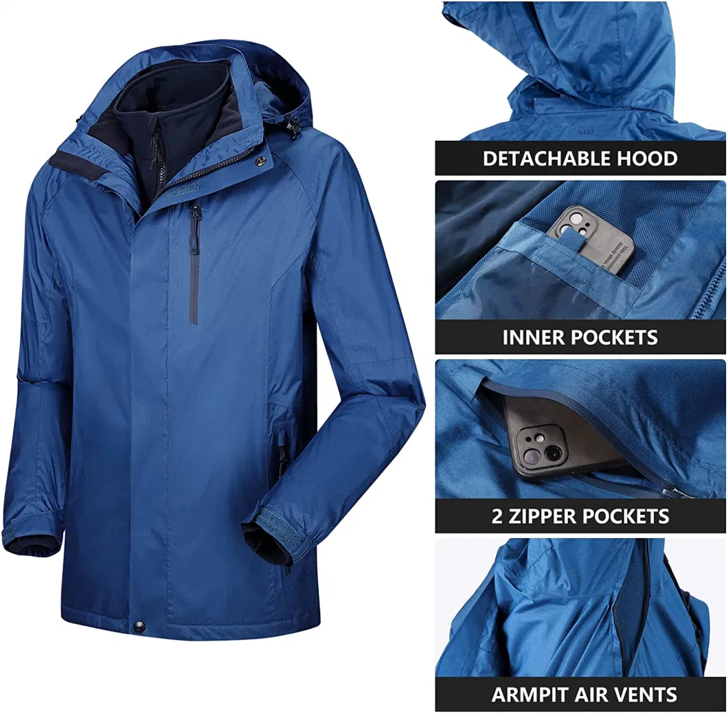 Men&prime;s Waterproof Jacket Insulated Warm 3-in-1 Ski Snow Winter Coat Windproof Softshell Jacket