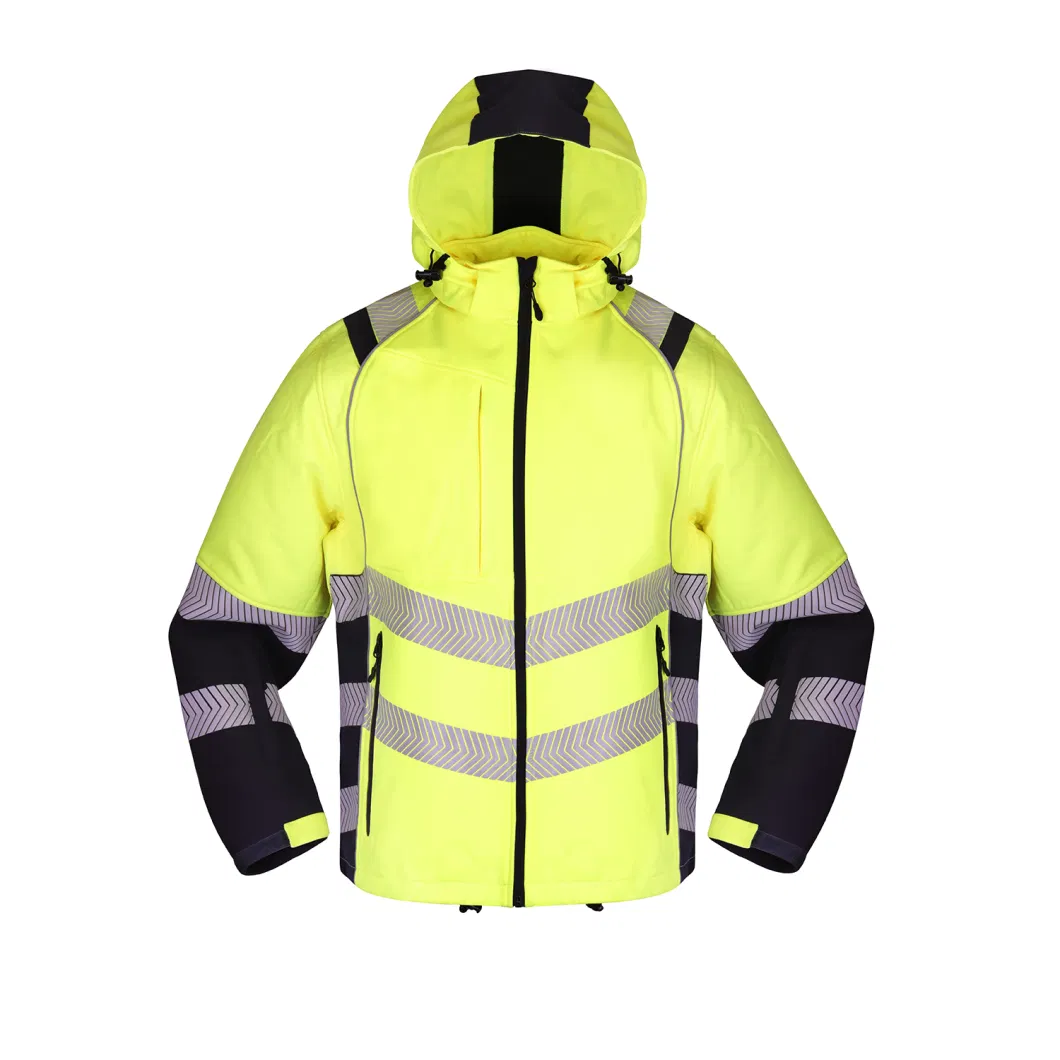 Men 100d Softshell Polar Fleece Polyester Hi Vis Reflective Safety Waterproof Winter Jacket Workwear