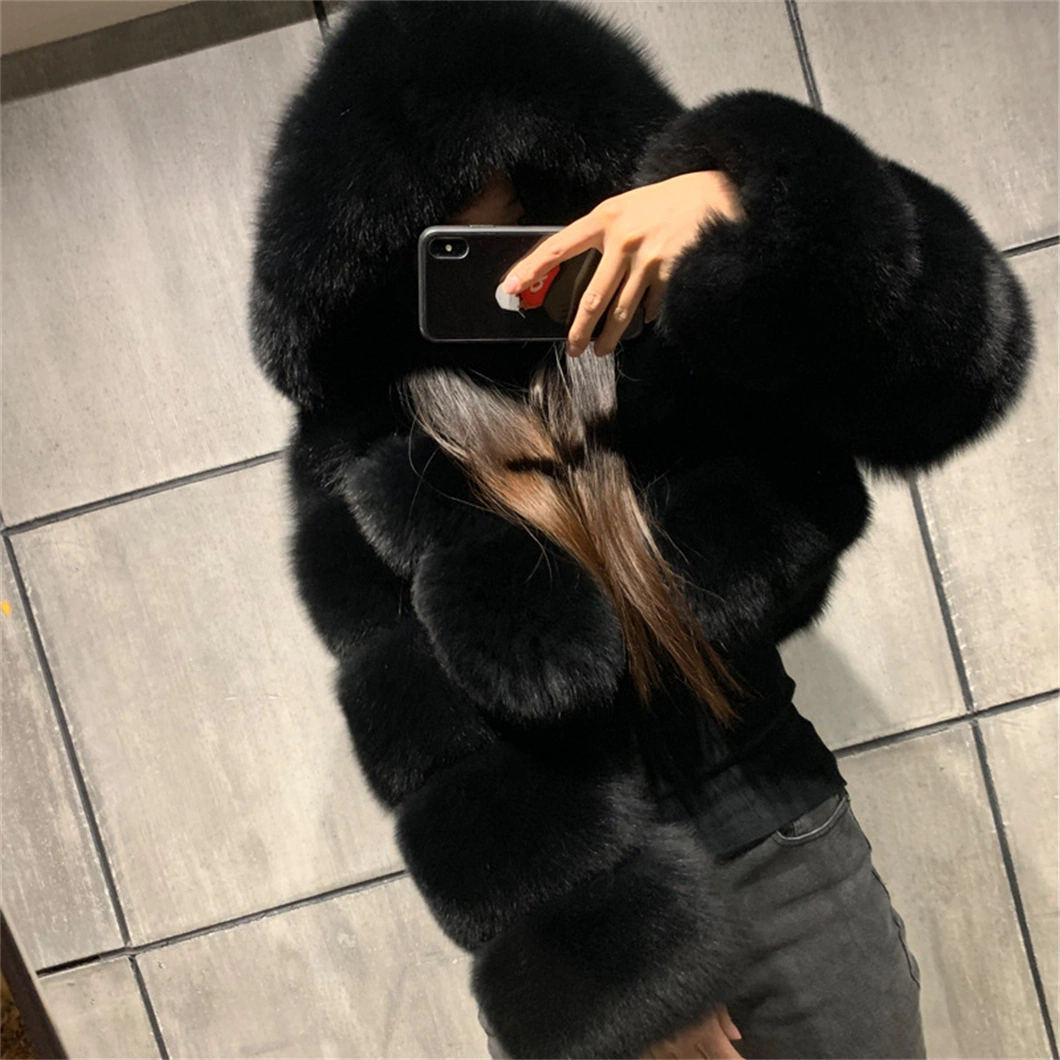 2023 New Winter Coat Hooded Fashion Warm Short Plus Size Overcoat Multicolor Women Faux Fur Jacket