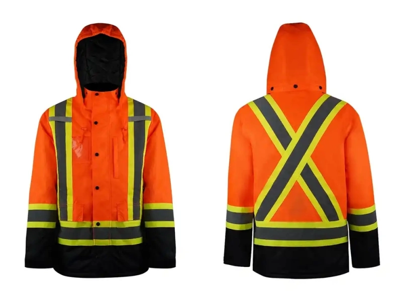 Custom Hi Vis PPE Hoodie Polyester Oxford Windproof Reflective Safety Clothing Outdoor Raincoat Bomber Winter Workwear Safety Jacket