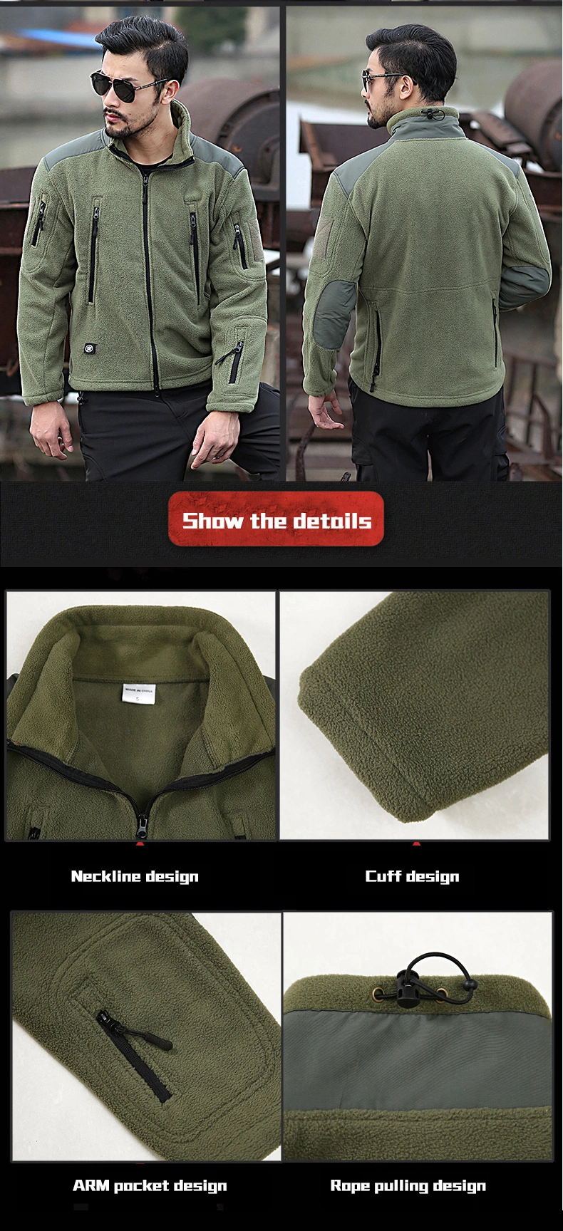 Men&prime;s Winter Jacket with Fleece Lining, Hood, and Zipper