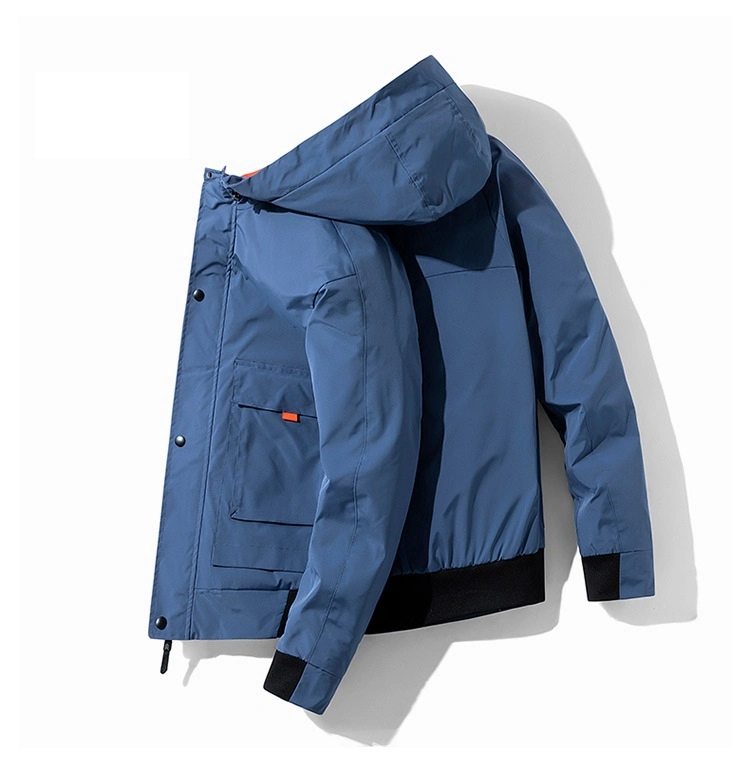 Men Woven Nylon Hoody Outdoor Waterproof Raincoat Jacket