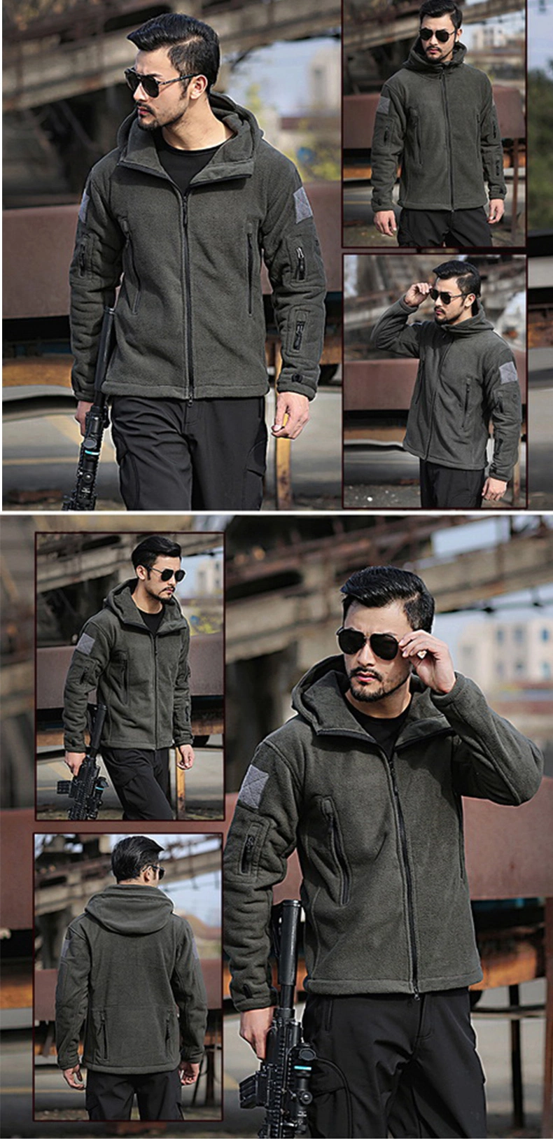 Customized Full Zipper Tactical Fleece Jacket for Warm Work Clothes, Men&prime;s and Women&prime;s Winter Sweaters, Cardigan, Double-Sided Thickened Wool Jacket