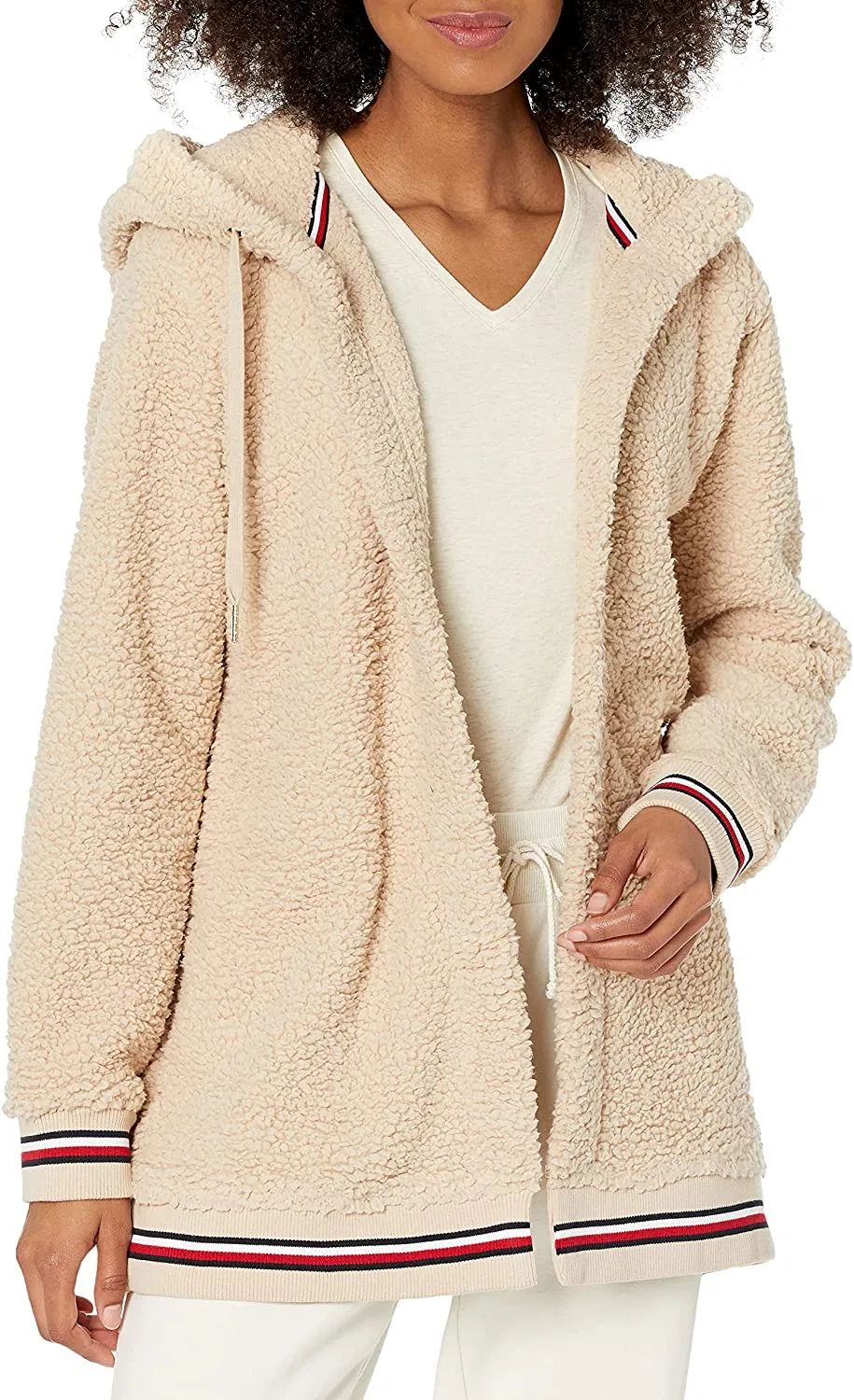 Warm White Customized Girls Soft Sherpa Fleece Hooded Jacket