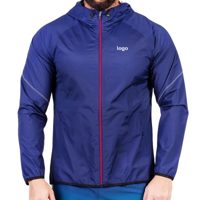  Chaqueta cortavientos de entrenamiento impermeable de poliéster plegable Zip up para hombre