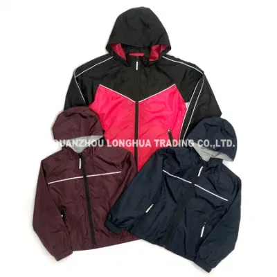  Los hombres de poliéster del muchacho Pongee Ribete reflectante resistente al agua Hoody anorak