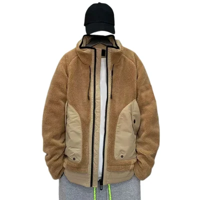  Chaqueta de cuello de cola larga Sherpa Fleece con cremallera completa para hombre