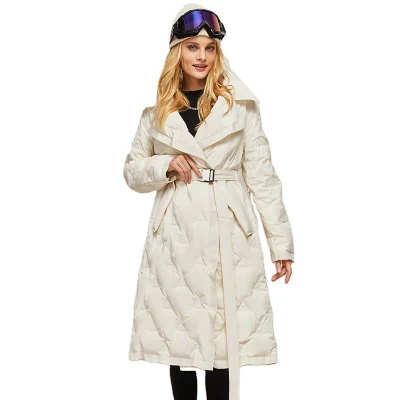  Cinturón ajustable invierno Turn Down Collar Parka Windbreaker para mujeres Paquete
