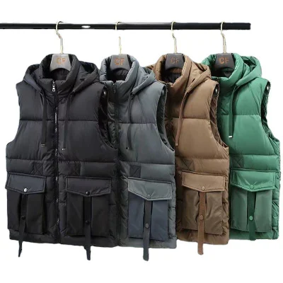  Bolsillo con cremallera Chaqueta de invierno Negro Quilted Puffer chaleco Hombre&prime;Verst