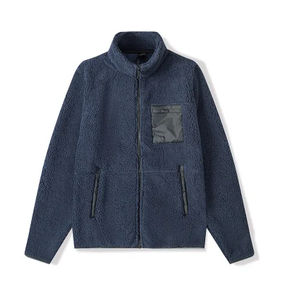  Custom Hombre High Collar Berber Fleece Chaqueta Sherpa para hombre con Bolsillo frontal