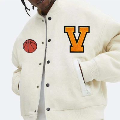 Fabricantes Letterman Street Wear Fleece Chenille Baseball Jersey bordado blanco Chaquetas al por mayor