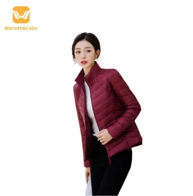  Abrigo de plumas de invierno para mujer al por mayor de moda/casual/al aire libre/ultraligero/sexi, liso, de cuero o de plumón de ganso.