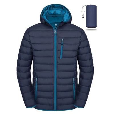 Custom Logo Quilted Windbreaker de alta calidad Pato caliente empacable Chaqueta de algodón con capucha de quita y pon Sport Running Puffer Winter Chaqueta