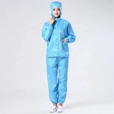  Leenol Cleanroom Clothing Strip Grid Anti-Static Clothes Safety Clothing Chaqueta de trabajo azul ESD
