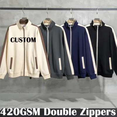  Los hombres de alta calidad de Invierno de 420 gramos de peso pesado el 81% Poliéster 19% Cottom Unisex contrastando Vintage Logotipo personalizado chaqueta deportiva
