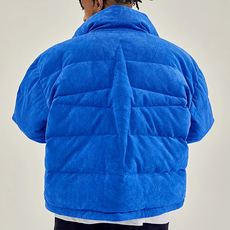 Wholesale Winter Down Puffer Jackets Stand Collar Front Button Blue Men Down Jacket Winter Coat for Men