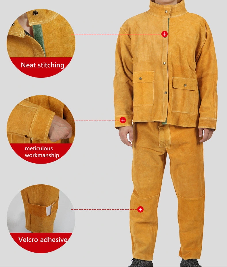 Factory Supply Cowhide Split Fireproof Labor Welder Work Safety Clothing Smelting Welding Leather Working Clothes