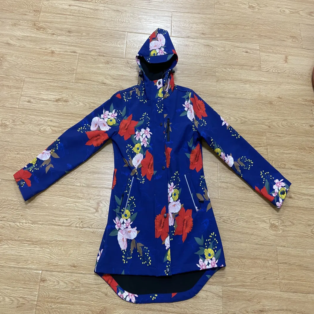 Asiapo China Factory Women&prime;s All Over Printing Long Softshell Windbreaker with Fleece Lined