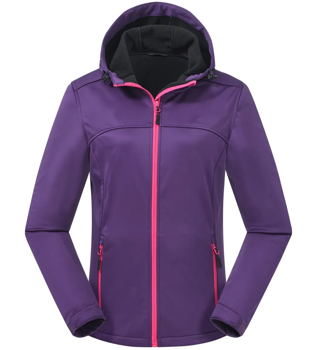 Asiapo China Factory Women&prime;s Purple Hiking Outdoor Gym Sports Softshell Jacket with Fleece Lined