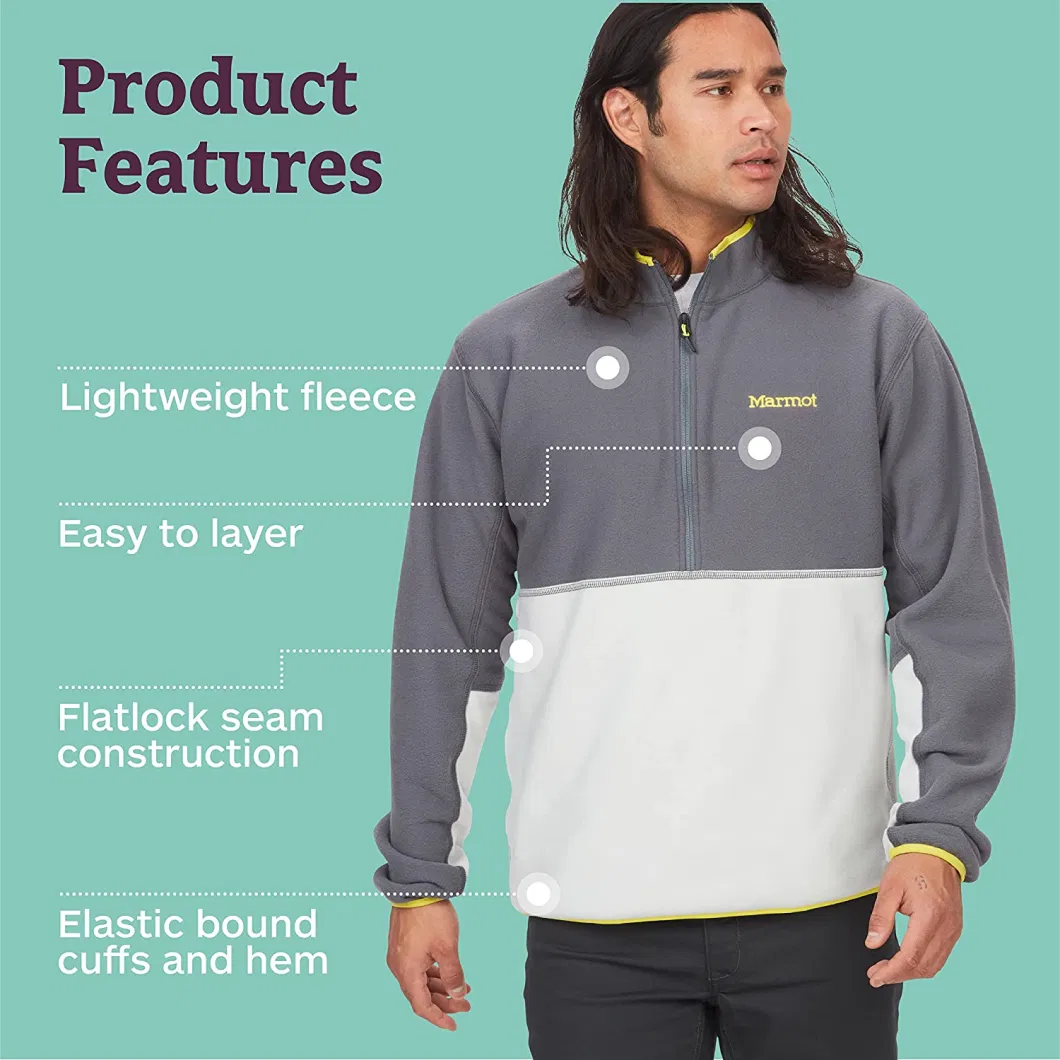Mens Zipper 100% Polyester Custom 1/2 Zip up Custom Winter Warm Lining Embroidery Fleece Jacket for Men