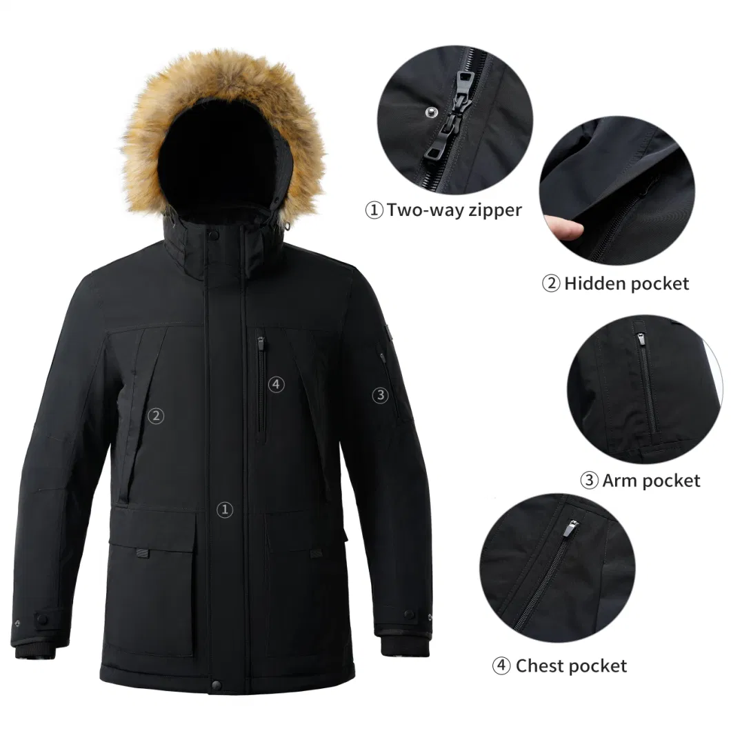 Down Parka Jacket Men&prime;s Coats Outdoor Pocket Long High Quality Winter Clothes Clothing Black Casual