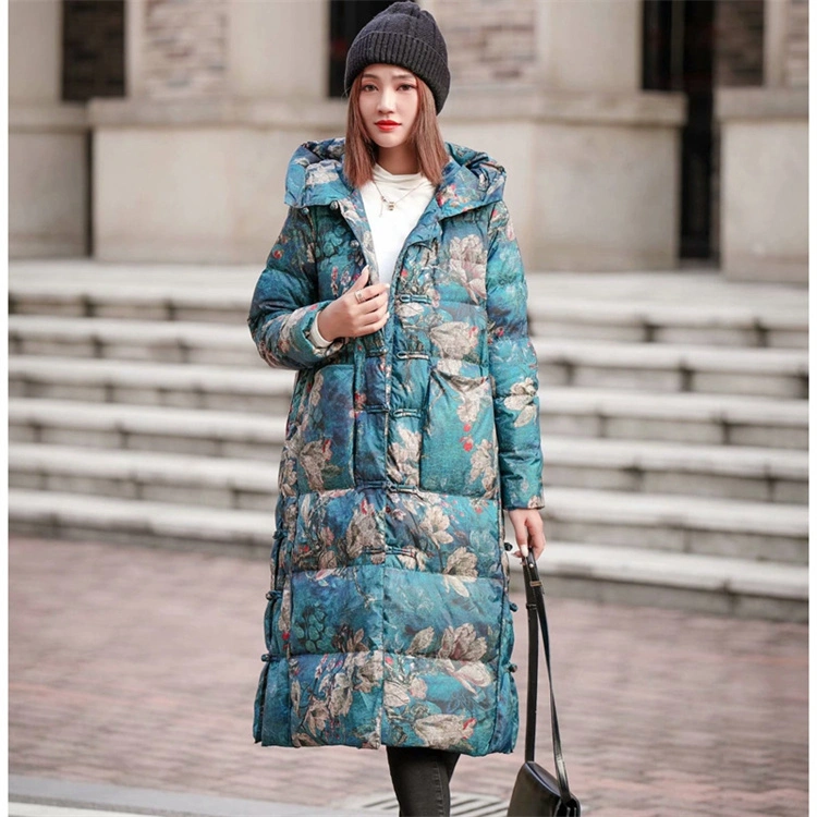 Manufacturer Supply Winter Chinese Style Camouflage Retro Buckle Thickened Plus Size Long Women&prime;s Down Coats