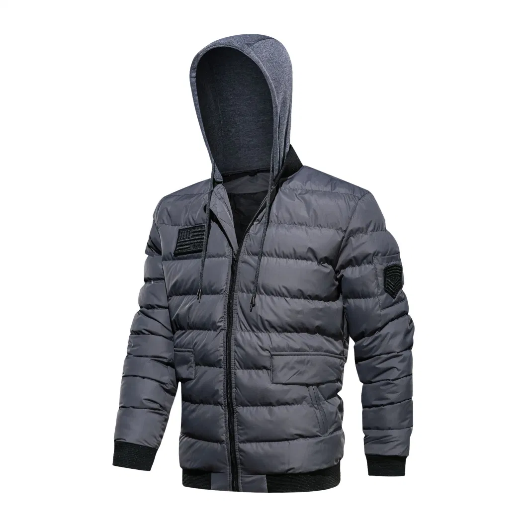 Winter Lightweight Waterproof Windproof Fashion Design Breathable Softshell Outdoor Men Sports Hiking Padded Jacket with Knit Gray Hood