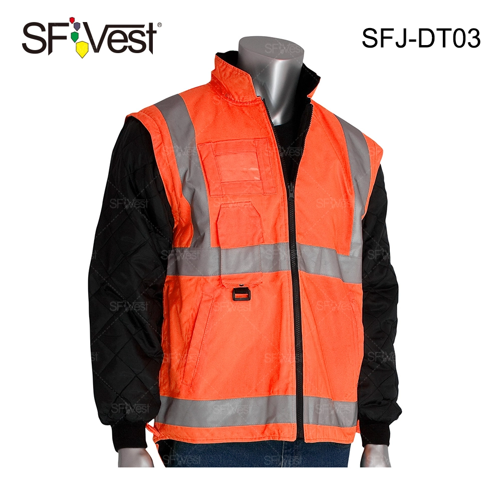 Safety New Design Wholesale Hi Vis 3 in 1 Jacket Reflective Winter Jacket with Detachable Sleeve