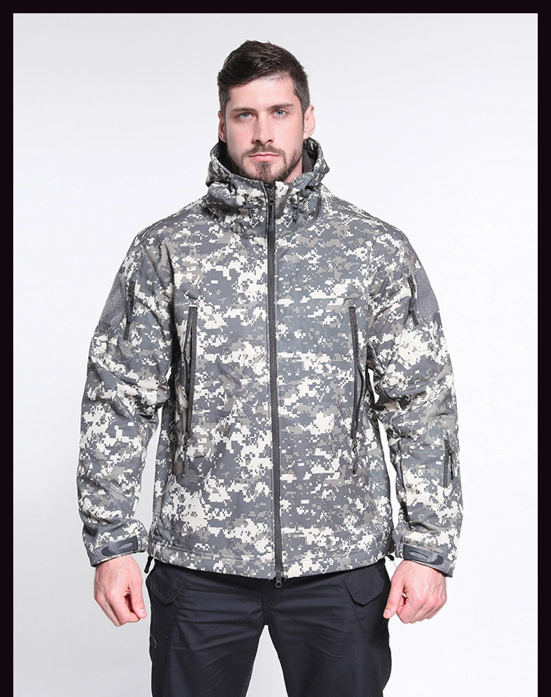 New Outdoor Clothing Shark Skin Softshell Charge Suit Warm Grab Velvet Camouflage Hunting Clothes Waterproof for Men Acu Uniform