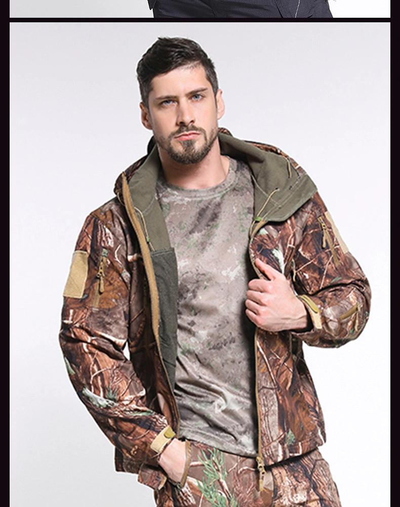 New Outdoor Clothing Shark Skin Softshell Charge Suit Warm Grab Velvet Camouflage Hunting Clothes Waterproof for Men Acu Uniform