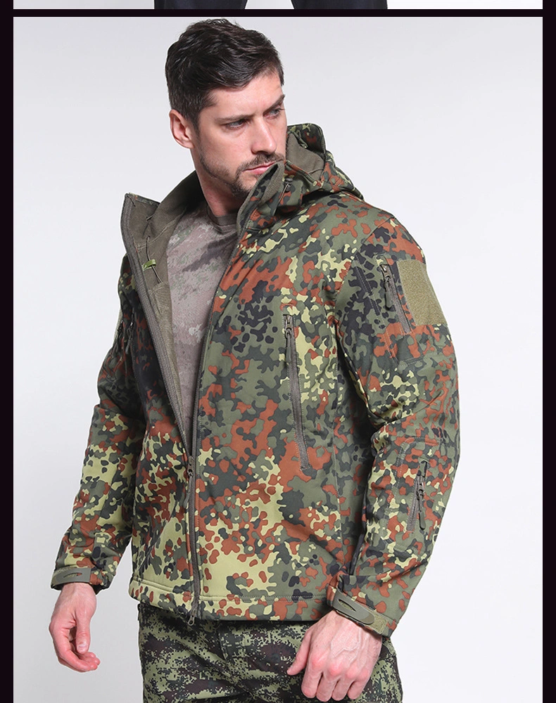 New Outdoor Clothing Shark Skin Softshell Charge Suit Warm Grab Velvet Camouflage Hunting Clothes Waterproof for Men Acu Uniform