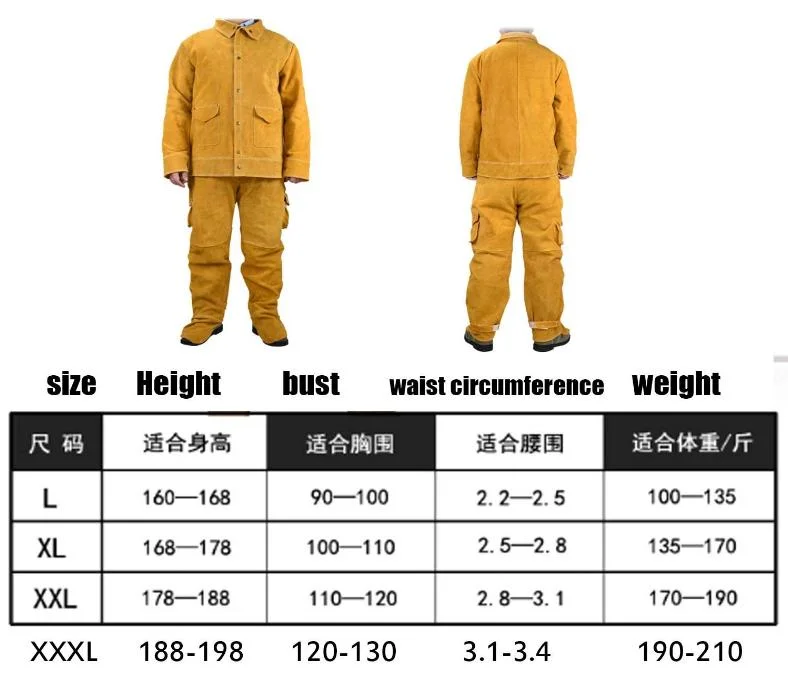 Factory Supply Cowhide Split Fireproof Labor Welder Work Safety Clothing Smelting Welding Leather Working Clothes