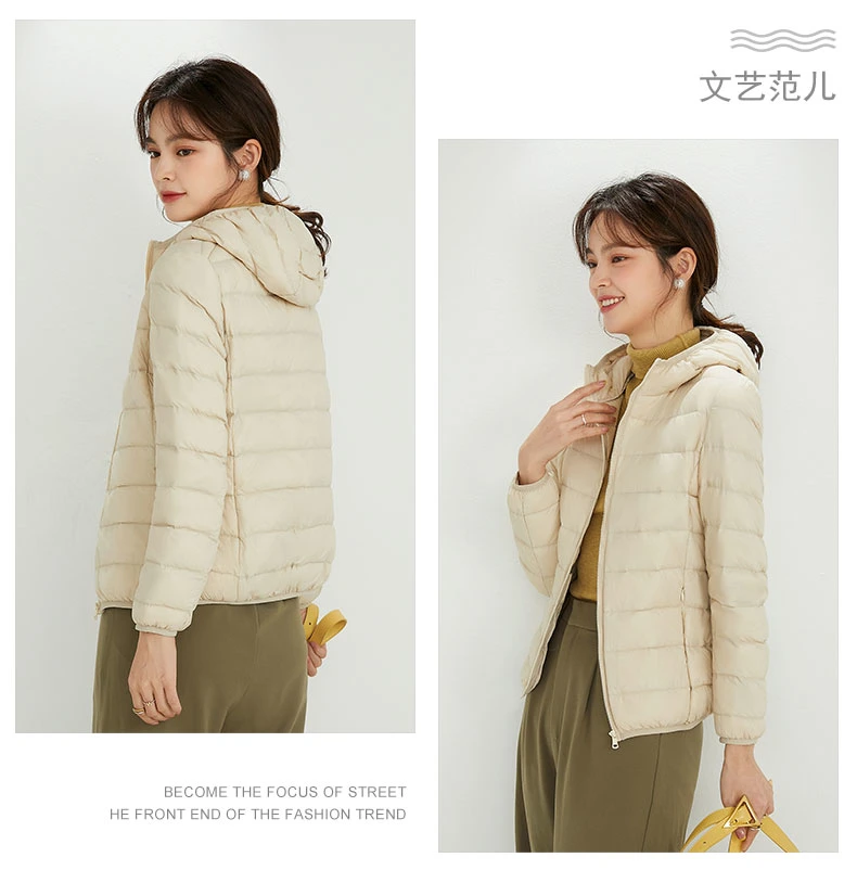 Factory Elegant Puffer Jacket Lady Short Duck Down Jacket with Hat