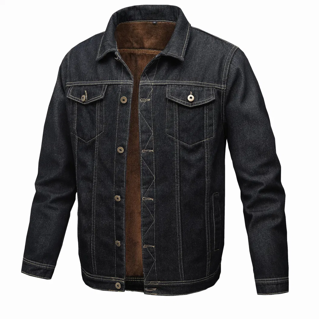 Asiapo China Factory Men&prime;s Casual Regular Fit Button Down Fleece Denim Jean Jacket