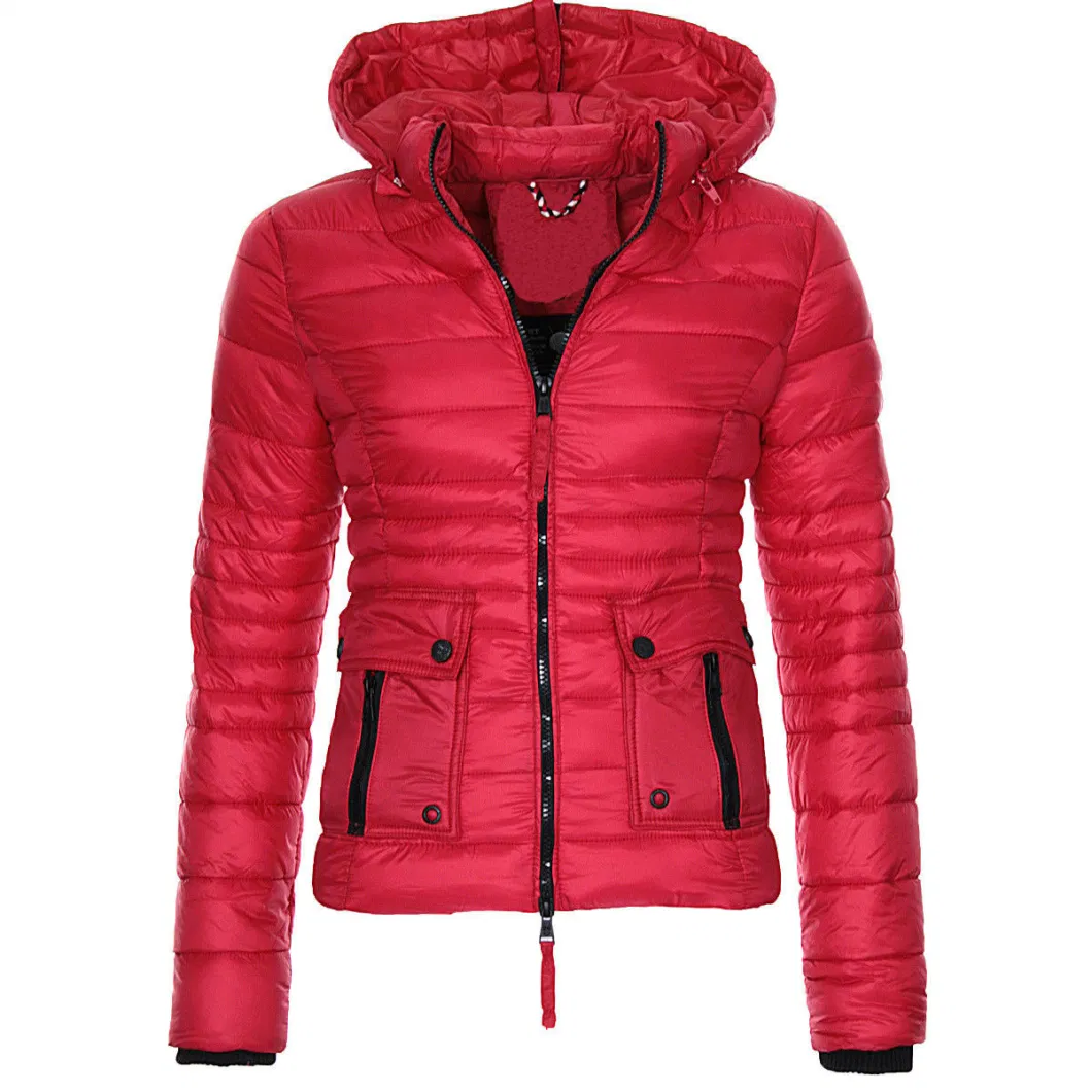 Shiny Silver Down Cotton Padded Coat Women&prime; S Winter Clothes Lady Warm Fashion Slim Fit Hooded Quilted Jacket