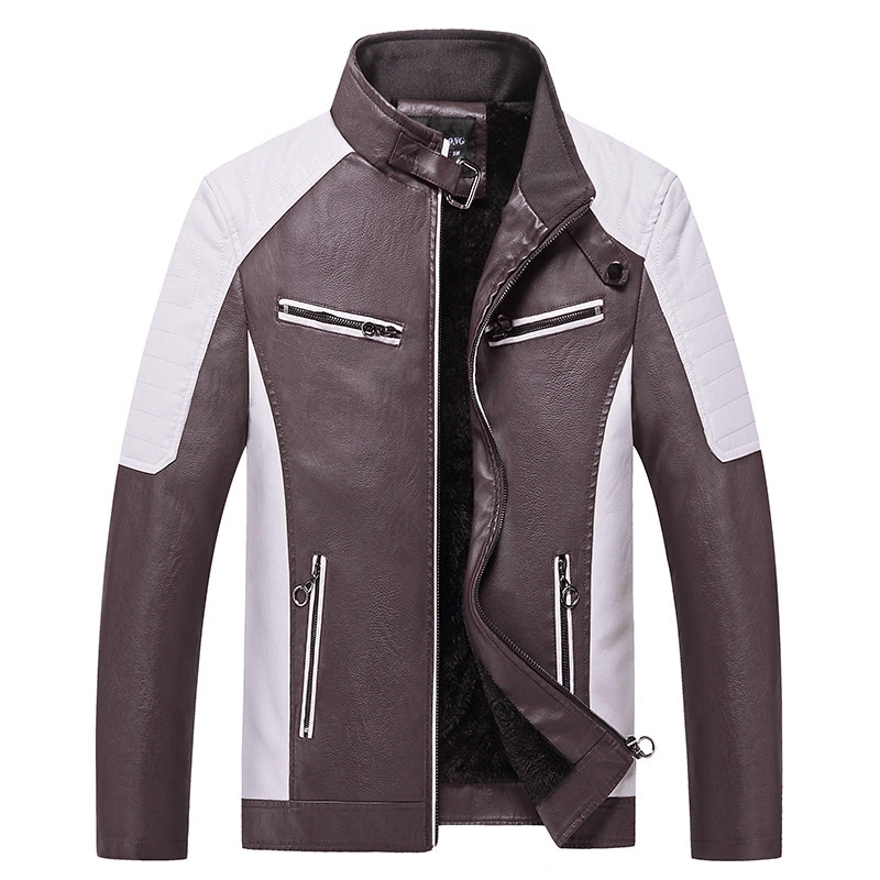 Black/Red Patchwork Motorcycle Leather Jackets Men Winter Leather Jackets Male Business Casual PU Coats