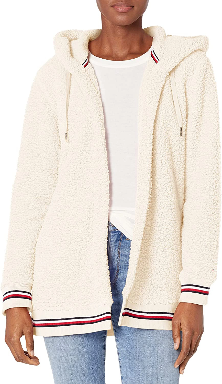 Warm White Customized Girls Soft Sherpa Fleece Hooded Jacket