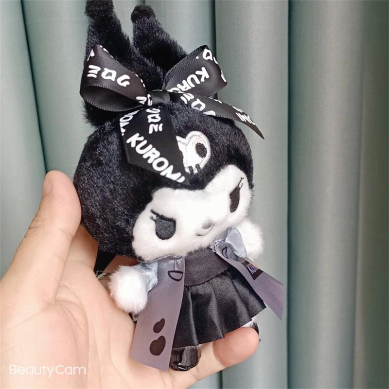 Ruunjoy Cute Japanese Sanrio Kuromi Keychain Black and White Dark Bow Dress Stuffed Doll Pendant Plush Toy Christmas Gift