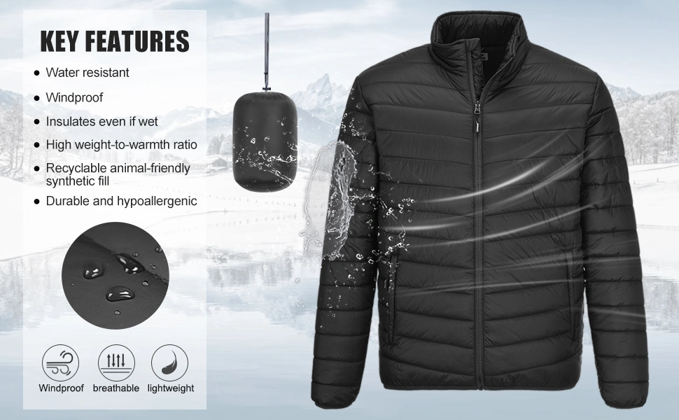 Men Lightweight Nylon Waterproof/Windproof/Outdoor Breathable Packable Puffer / Down Jacket 90% Down 10% Feather BSCI
